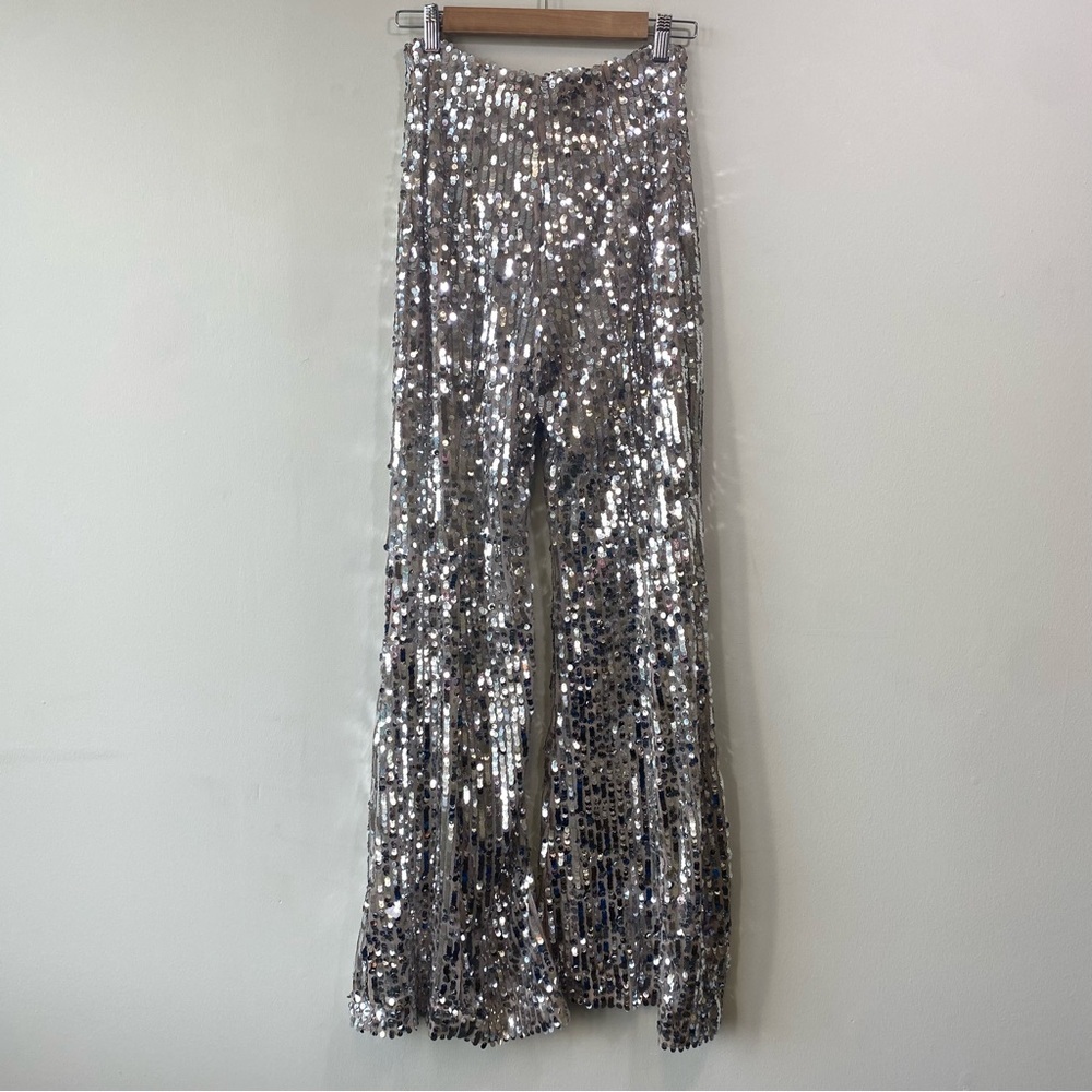 Zara Silver Sequin Flare Pants - Picture 6 of 8